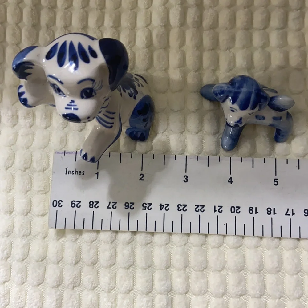 Vintage Porcelain Blue and White Dog Figures-Set of 2 - Picture 7 of 8